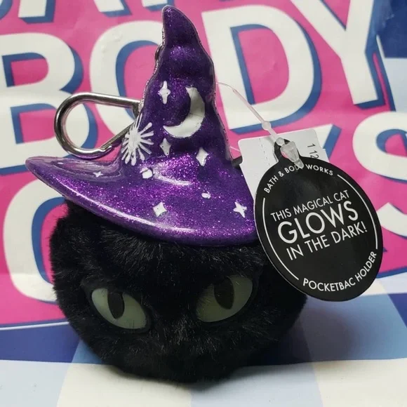 Bath and Body Works Glow in the Dark Black Cat Pom Pocketbac Holder - Picture 4 of 5